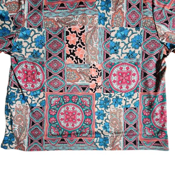 Sunny Leigh Pink Teal Multi Color Boho Patchwork Bandana Print Top sz S - Picture 6 of 10